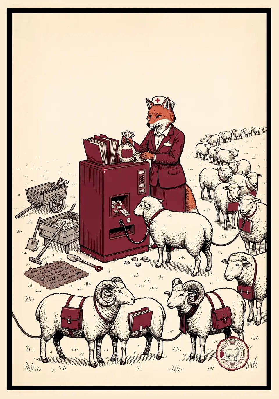 Des moutons reçoivent une ration distribuée par une administration